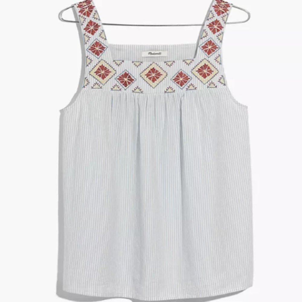 Madewell Embroidered Blue & White Stripe Tank Top